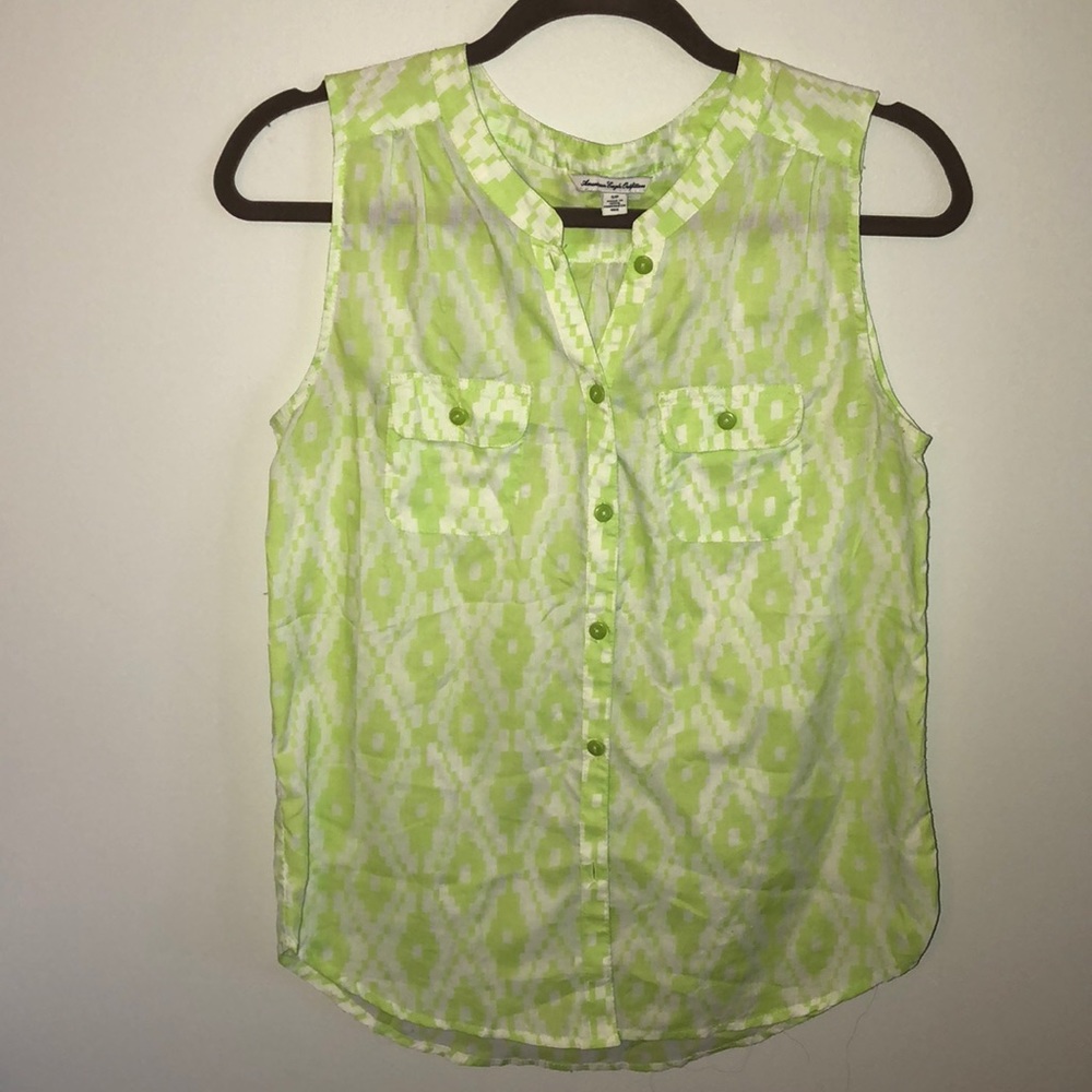 American Eagle lime green pattern tank